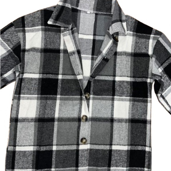 Black and White Checkered Flannel Oversized Shacket - Picture 2 of 3